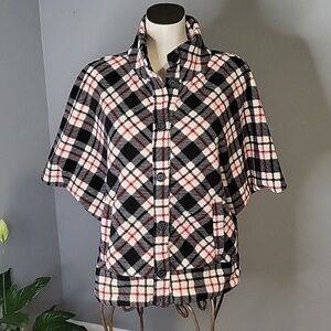 Liz Claiborne Active Plaid Fleece Button-Up Dolman Sleeve Poncho Cape Size XL
